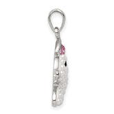 Sterling Silver Rhodium-Plated Rabbit Pendant with Simulated Pearl and Pink Crystal